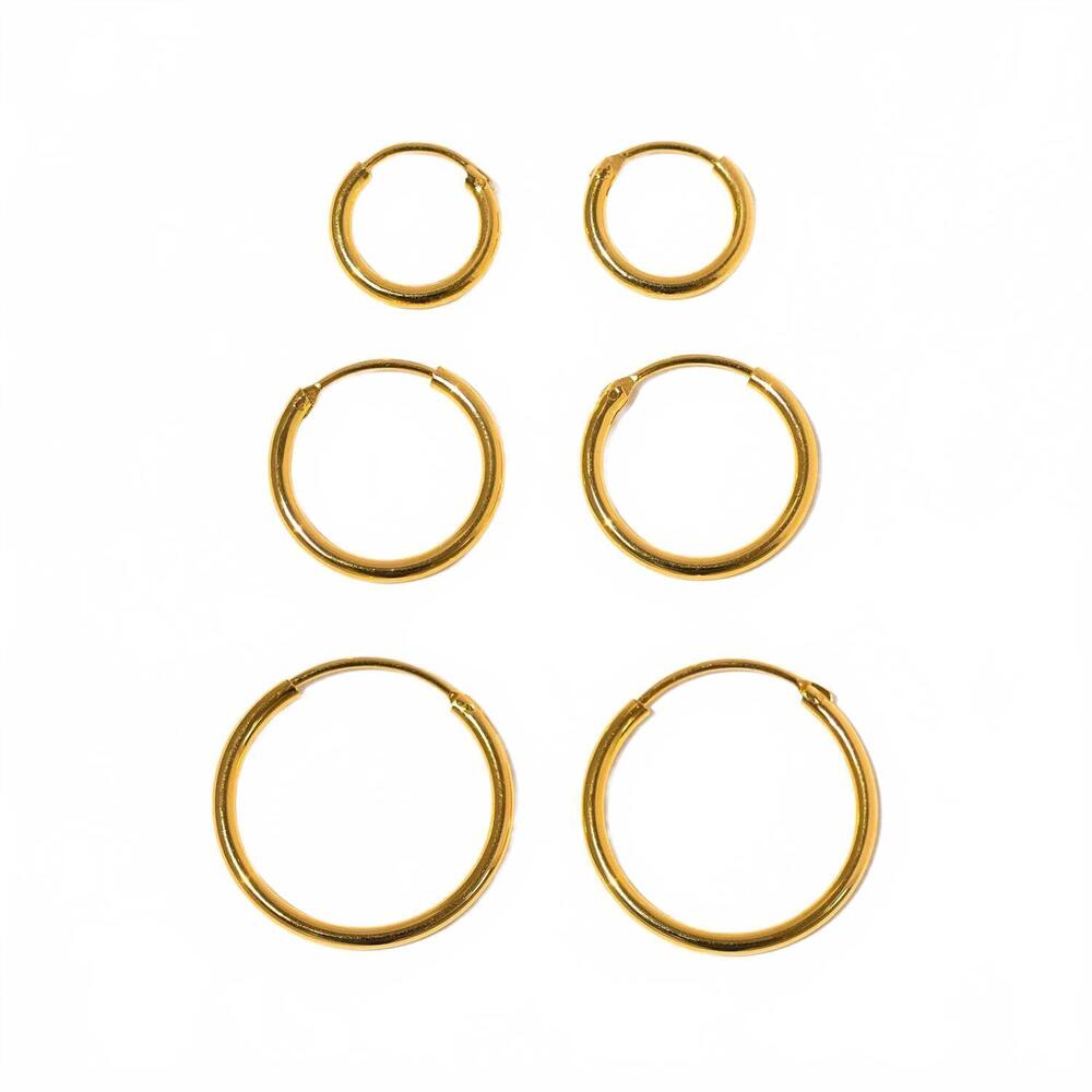 NEW GIRLS CREW women's endless hoop set - 3 pairs in gold